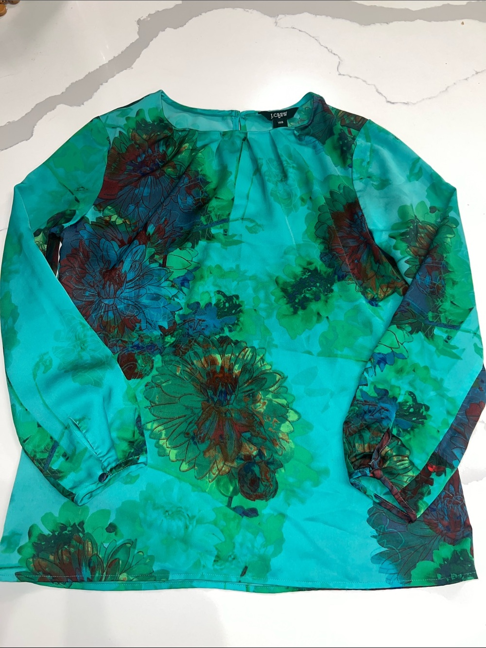 J.Crew Teal Floral Long Sleeve Blouse